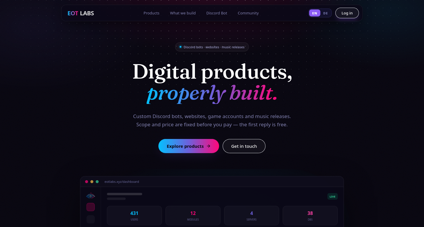 Screenshot: the EOT Labs website